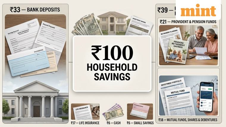 India's ₹100 household savings puzzle: ₹33 goes to banks, while ₹39 flows to pension funds and markets