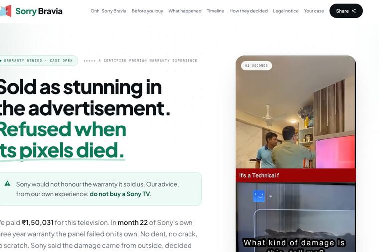 He Bought A ₹1.5 Lakh Sony Bravia TV. But It Got 'Green Lines' Within Warranty Period, Then Sony Sent A ₹5 Crore Legal Notice For 'Protesting'